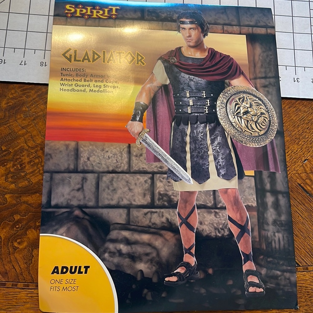 Gladiator Halloween costume, adult, missing, leg straps & medallion